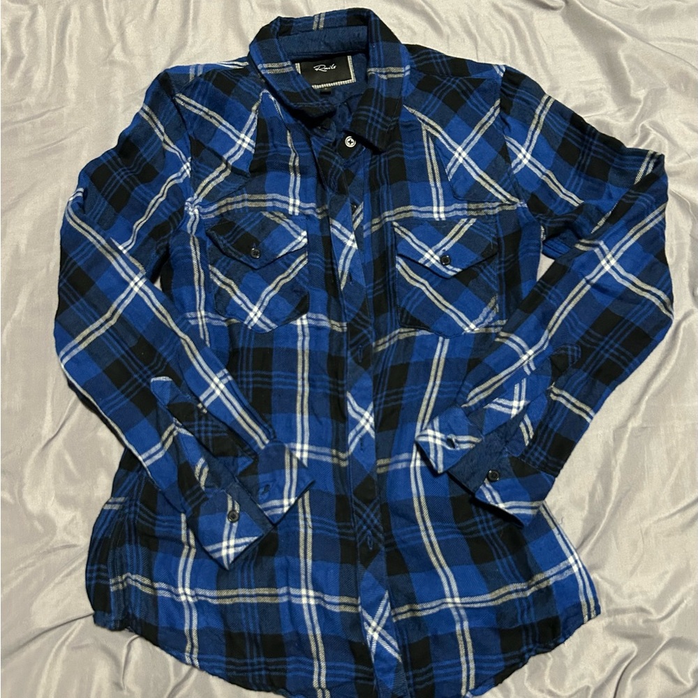 Rails Blue and Black Checkered Shirt